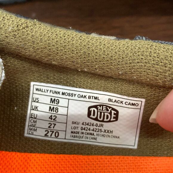 Hey dude, Wally Funk Mossy oak camo loafers men size 9 - Picture 7 of 7